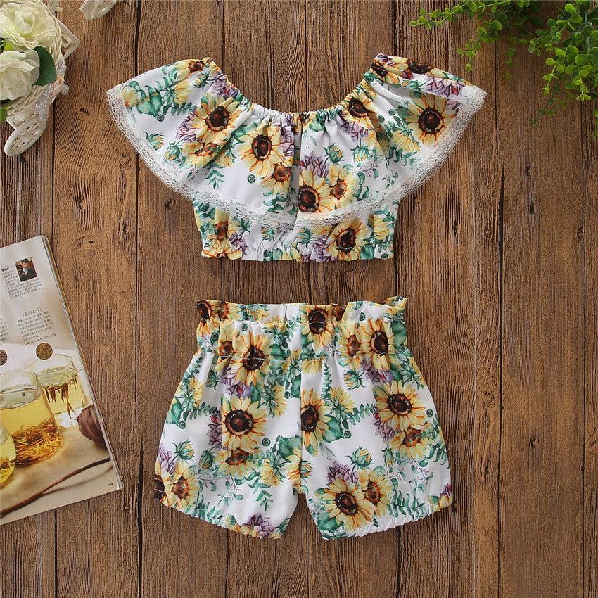 Conjunto crop top y short de girasoles