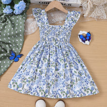 Carregar imagem no visualizador da galeria, Vestido engomado con estampas de flores celeste
