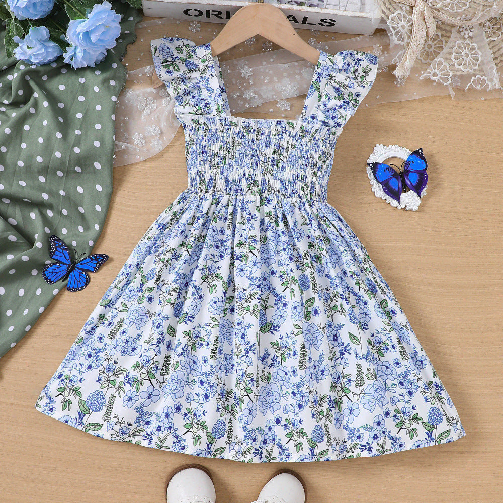 Vestido engomado con estampas de flores celeste