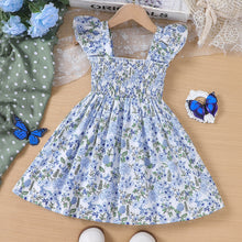 Carregar imagem no visualizador da galeria, Vestido engomado con estampas de flores celeste
