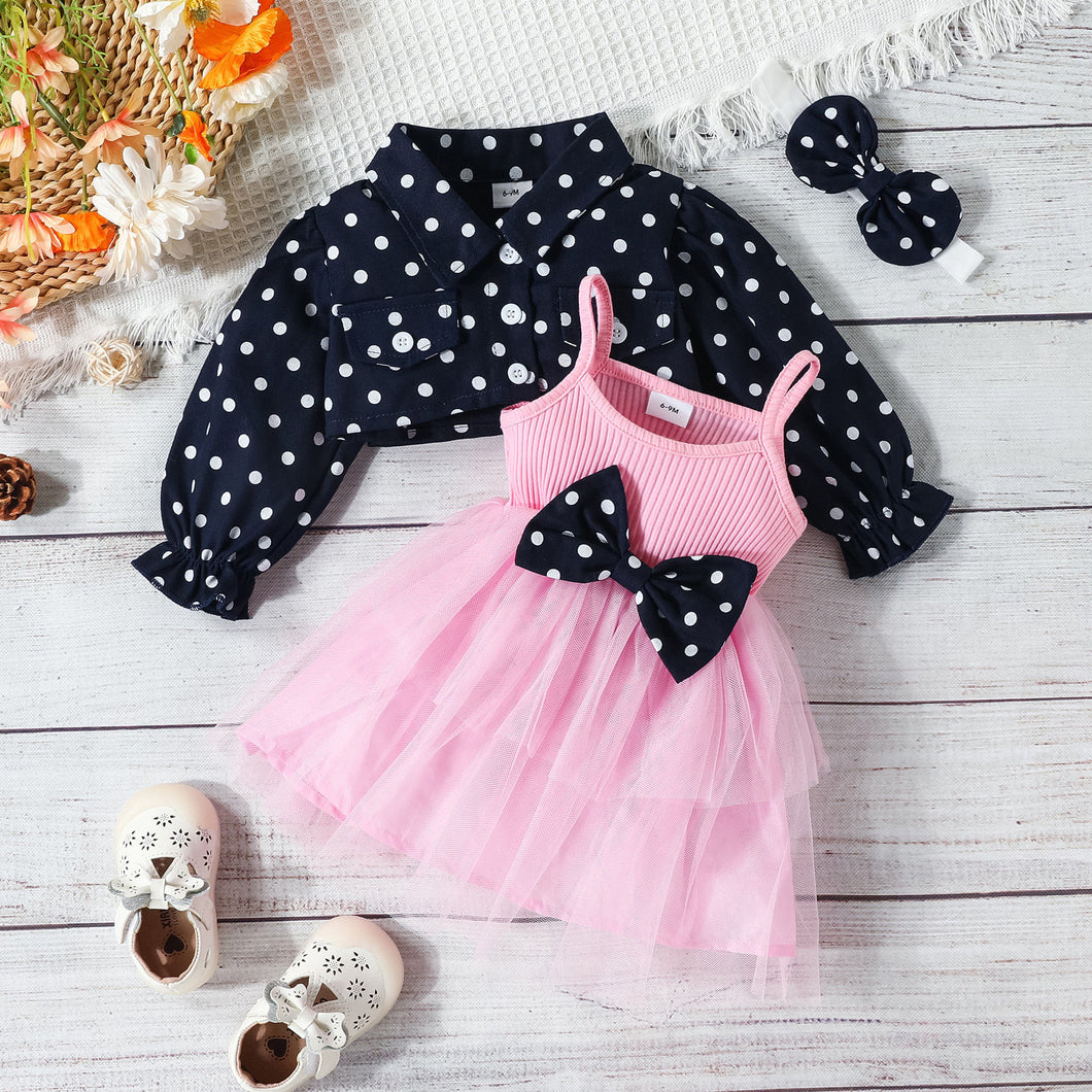 Vestido de tul escalonado con moño y bolero a motas con vincha tipo Minnie