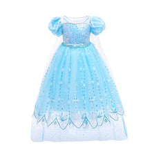 Cargar imagen en el visor de la galería, Vestido celeste con lentejuelas de Elsa Frozen con capa
