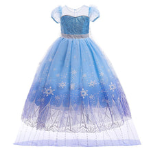 Cargar imagen en el visor de la galería, Vestido largo celeste y azul estilo Elsa Frozen con capa separable
