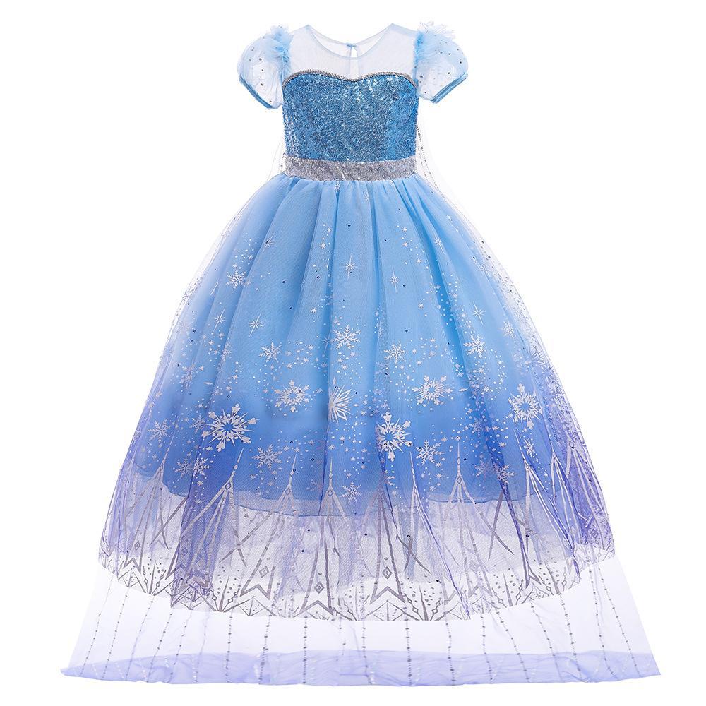 Vestido largo celeste y azul estilo Elsa Frozen con capa separable