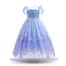 Cargar imagen en el visor de la galería, Vestido largo celeste y lila estilo Elsa Frozen con capa separable
