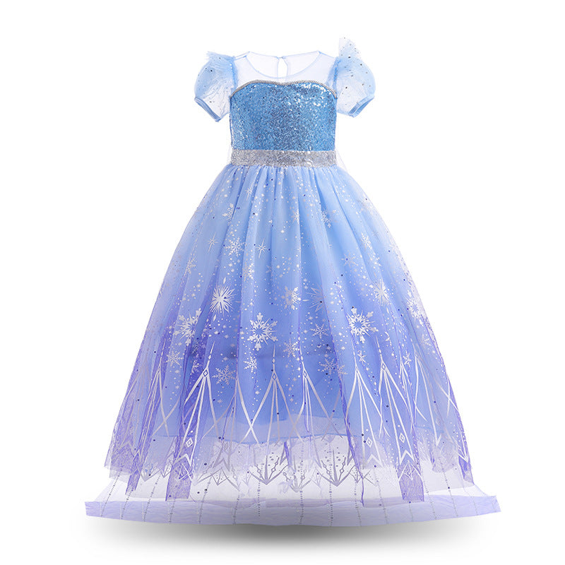 Vestido largo celeste y lila estilo Elsa Frozen con capa separable