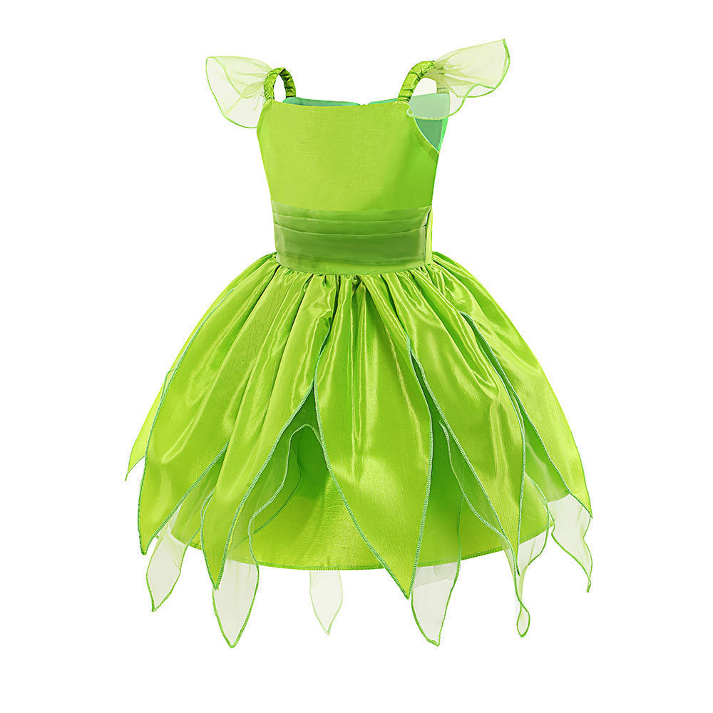 Vestido verde de Tinker Bell con alas, vincha y varita mágica