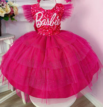 Carregar imagem no visualizador da galeria, Vestido pink escalonado de Barbie con brillo
