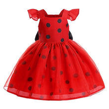 Carregar imagem no visualizador da galeria, Vestido rojo con motas estilo Ladybug con moño y antifaz
