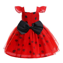 Carregar imagem no visualizador da galeria, Vestido rojo con motas estilo Ladybug con moño y antifaz
