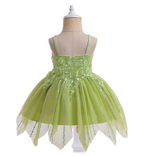 Cargar imagen en el visor de la galería, Vestido verde de tul con flores y alas estilo Tinker bell
