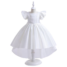 Carregar imagem no visualizador da galeria, Vestido blanco con detalles en la espalda, cola de pato y moño
