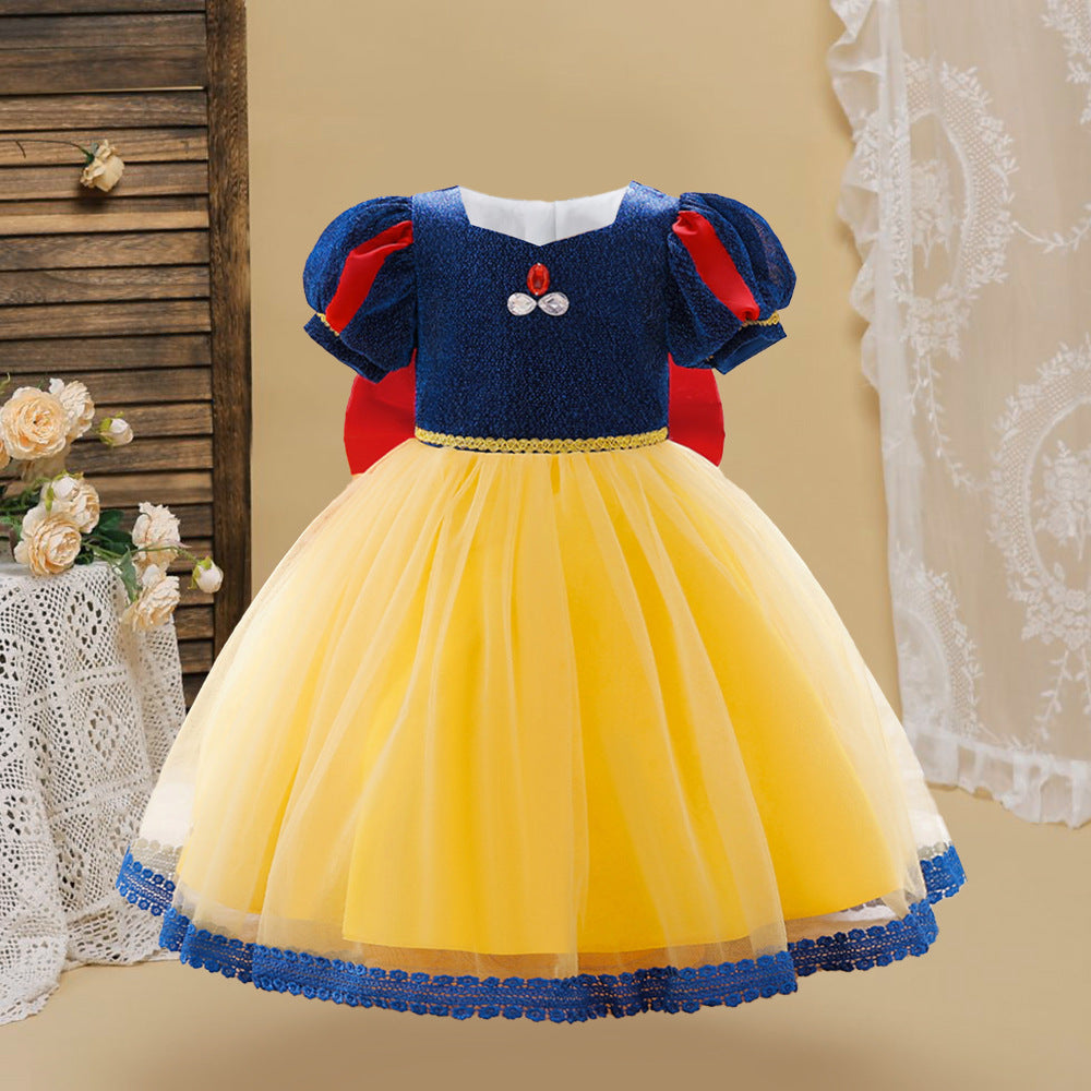 Vestido con mangas abullonadas de Blancanieves con moño