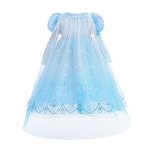 Carregar imagem no visualizador da galeria, Vestido largo celeste, mangas largas con capa separable estilo Elsa Frozen
