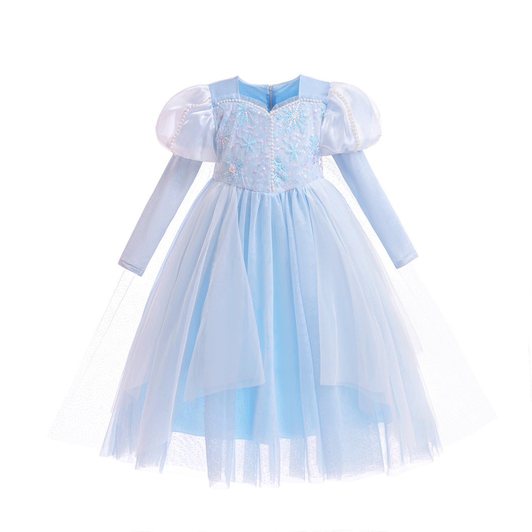 Vestido estilo Frozen celeste  con forro polar y capa