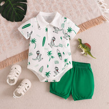 Cargar imagen en el visor de la galería, Body blanco con estampas de dino y short verde
