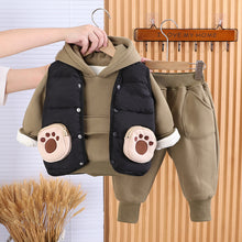 Carregar imagem no visualizador da galeria, Campera de forro polar con capucha,bolsillo de patas, chaleco de pluma y pantalón
