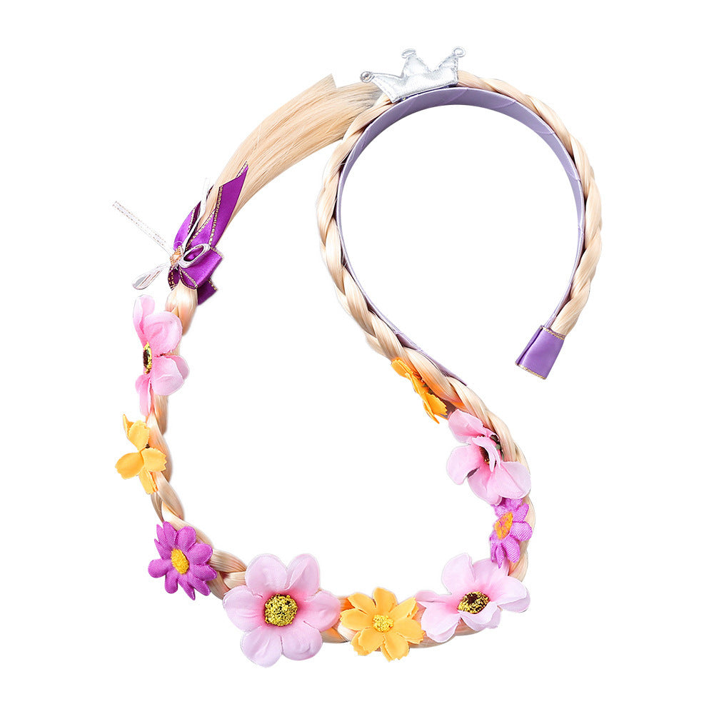 Vincha lila con trenza y flores de Rapunzel