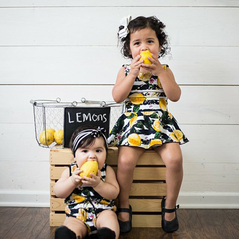 Vestido de limones frutas juego para hermanas