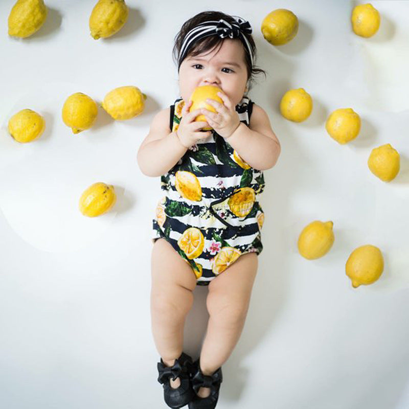 Body negro estampado de limones frutas juego para hermanas