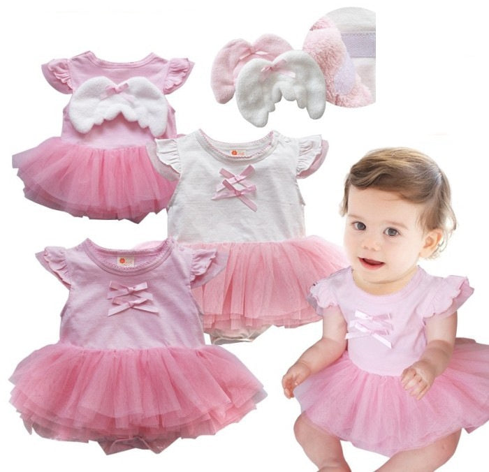 Vestido body rosa con tutu y alas desmontable