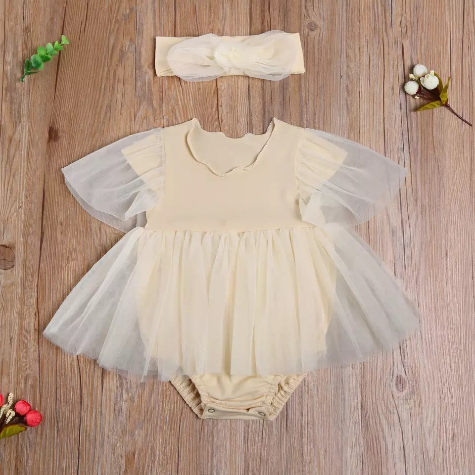 Vestido body solid con tutu y vincha