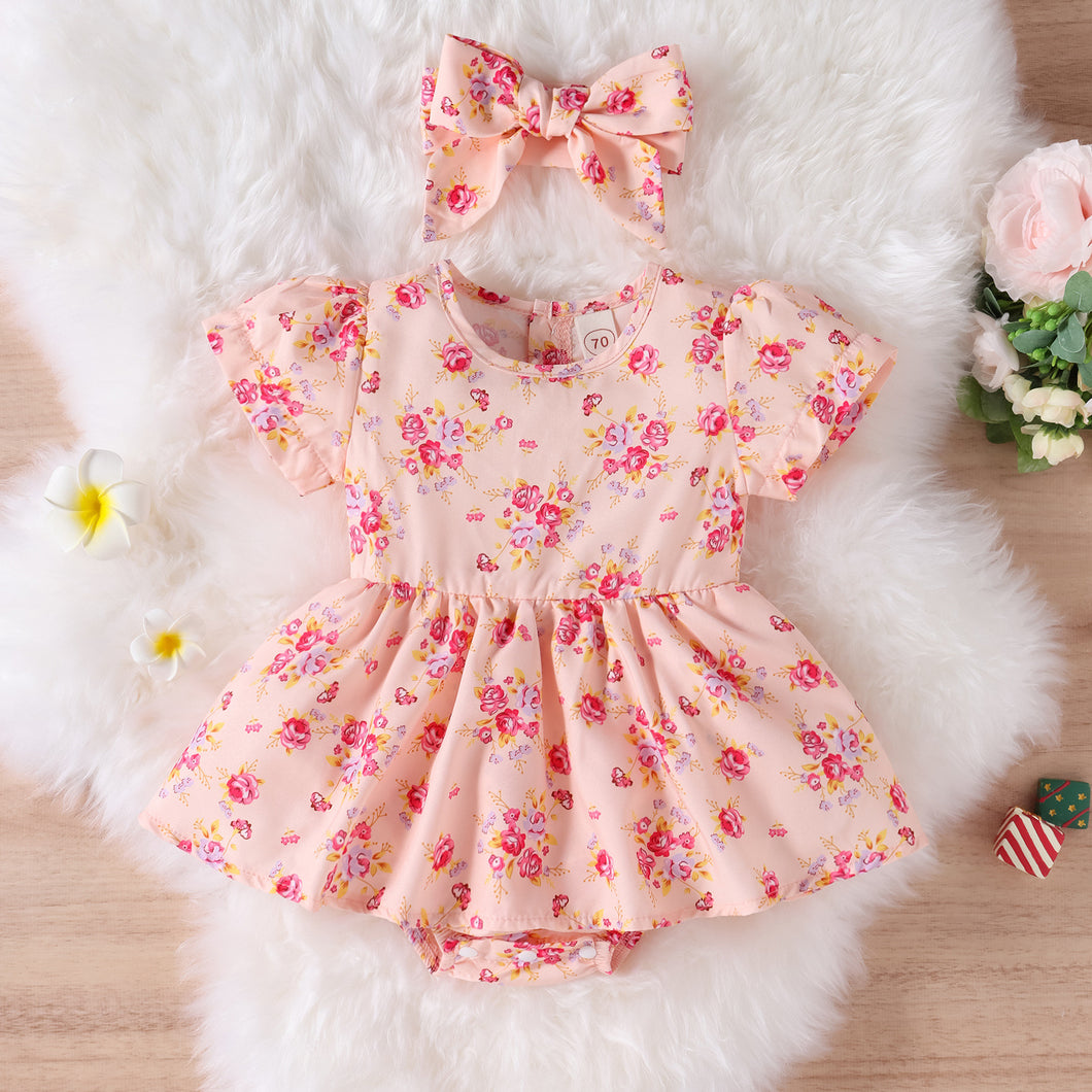 Body vestido rosa con flores y vincha