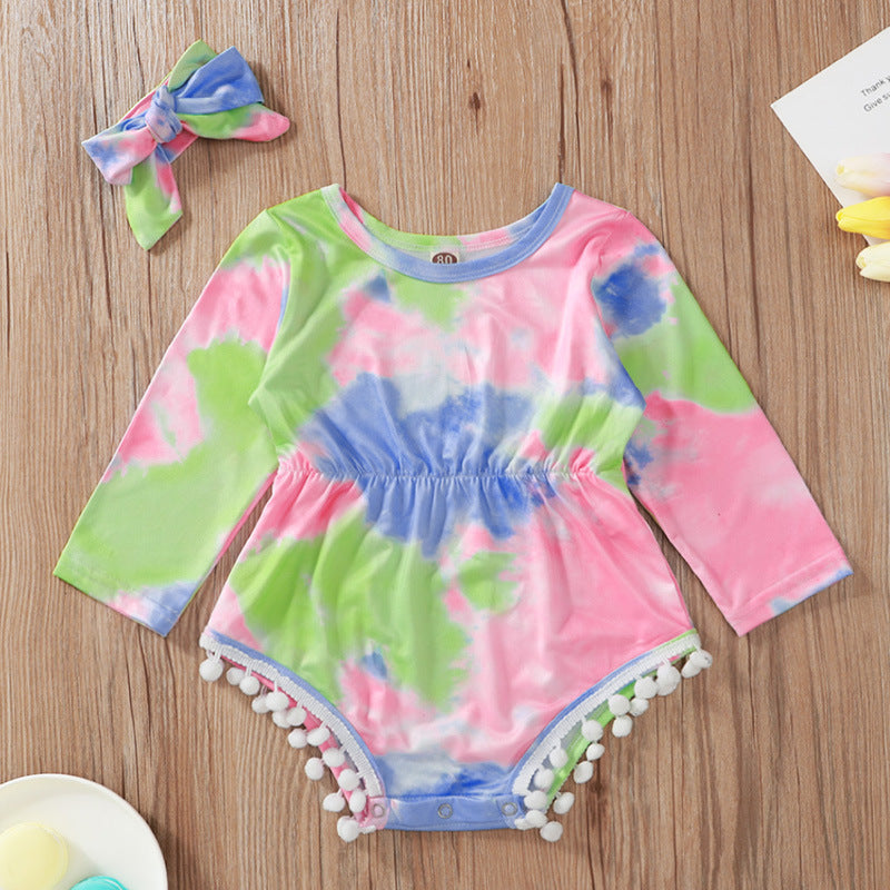 Body mangas largas tie dye con pompones y vincha incluido