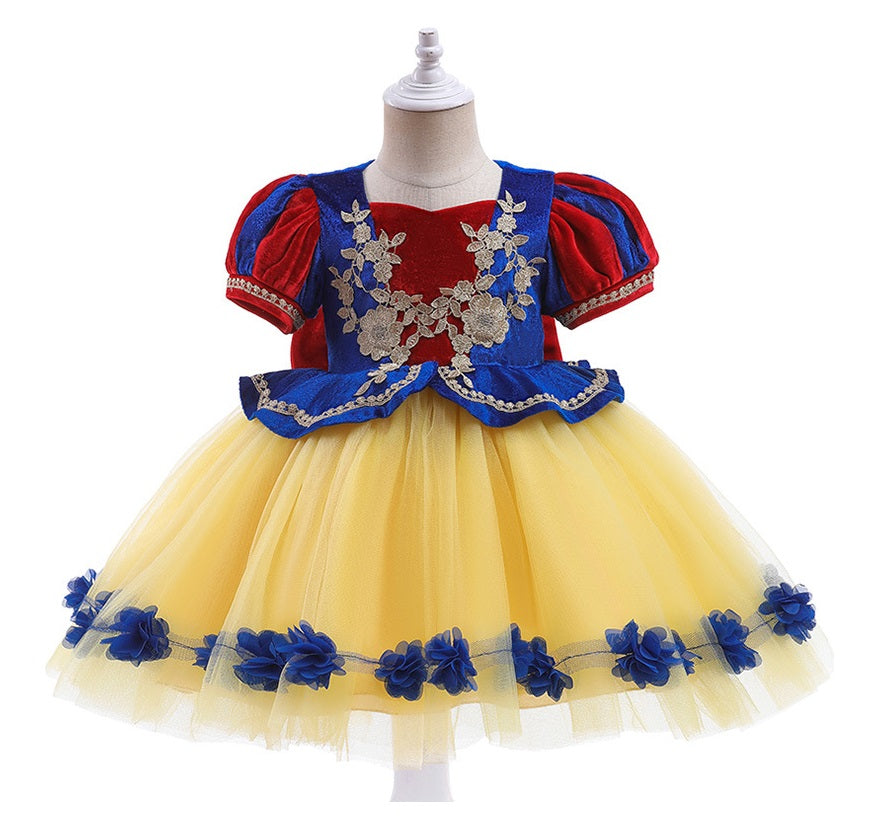 Vestido gamuzado estilo blancanieves con flores y encaje