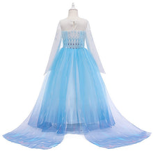 Cargar imagen en el visor de la galería, Vestido estilo Elsa Frozen celeste manga larga con transparencia y capa
