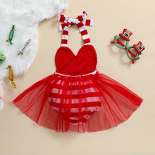 Carregar imagem no visualizador da galeria, Body estilo navideño, con lentejuelas, atado al cuello y tutu rojo
