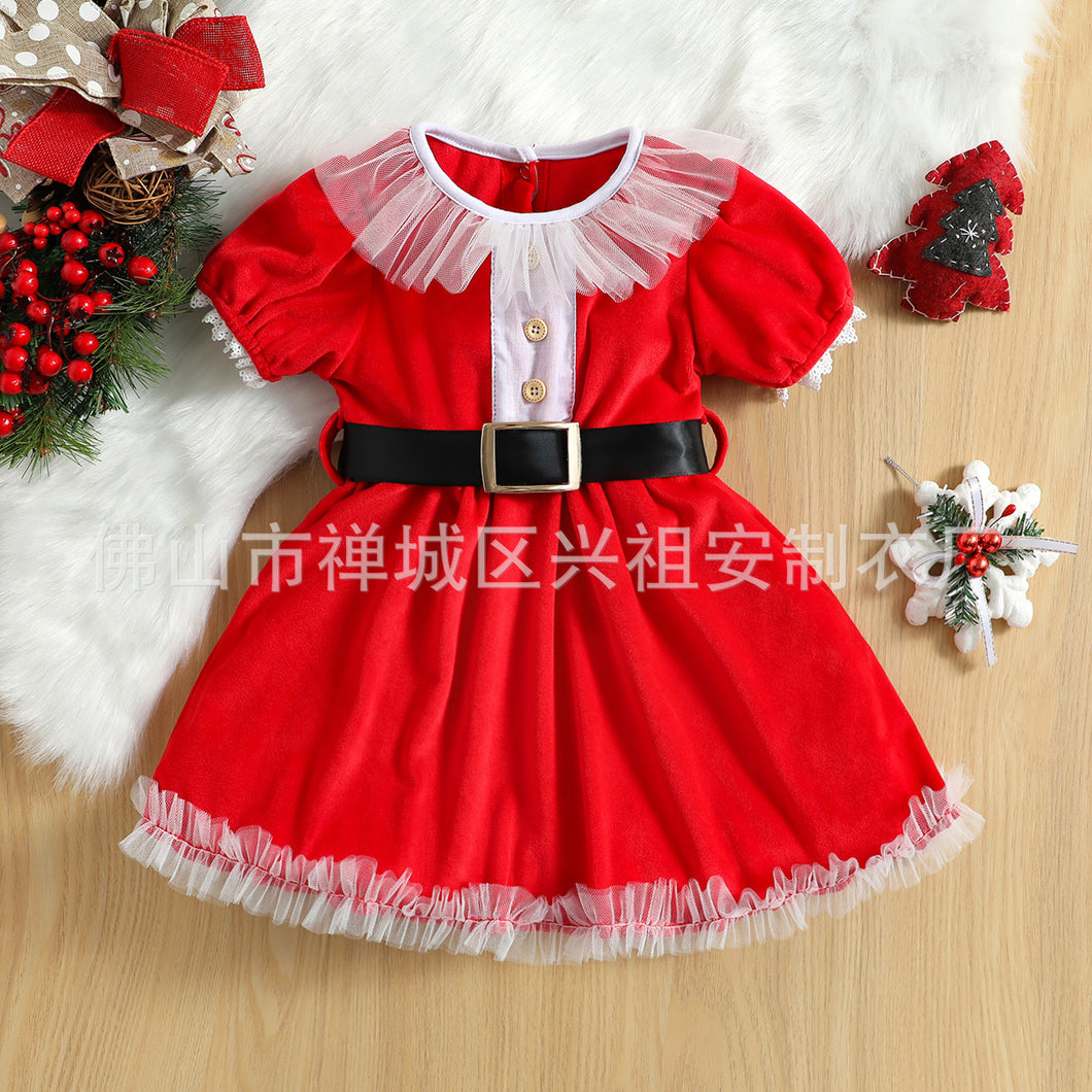 Vestido rojo de Mamá Noel con cinto negro y detalle de tul