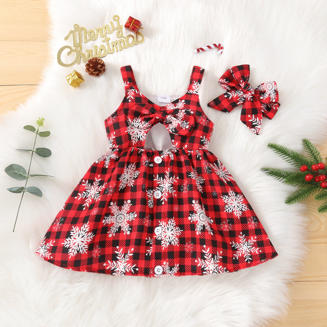 Vestido cuadrille rojo navideño con vincha