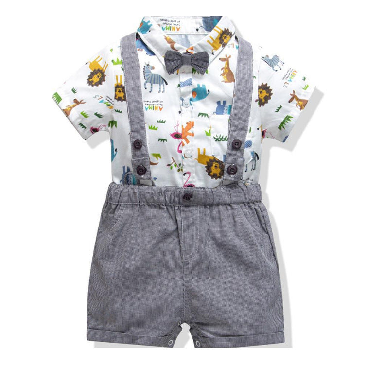 Body camisa de safari y short gris con tirantes